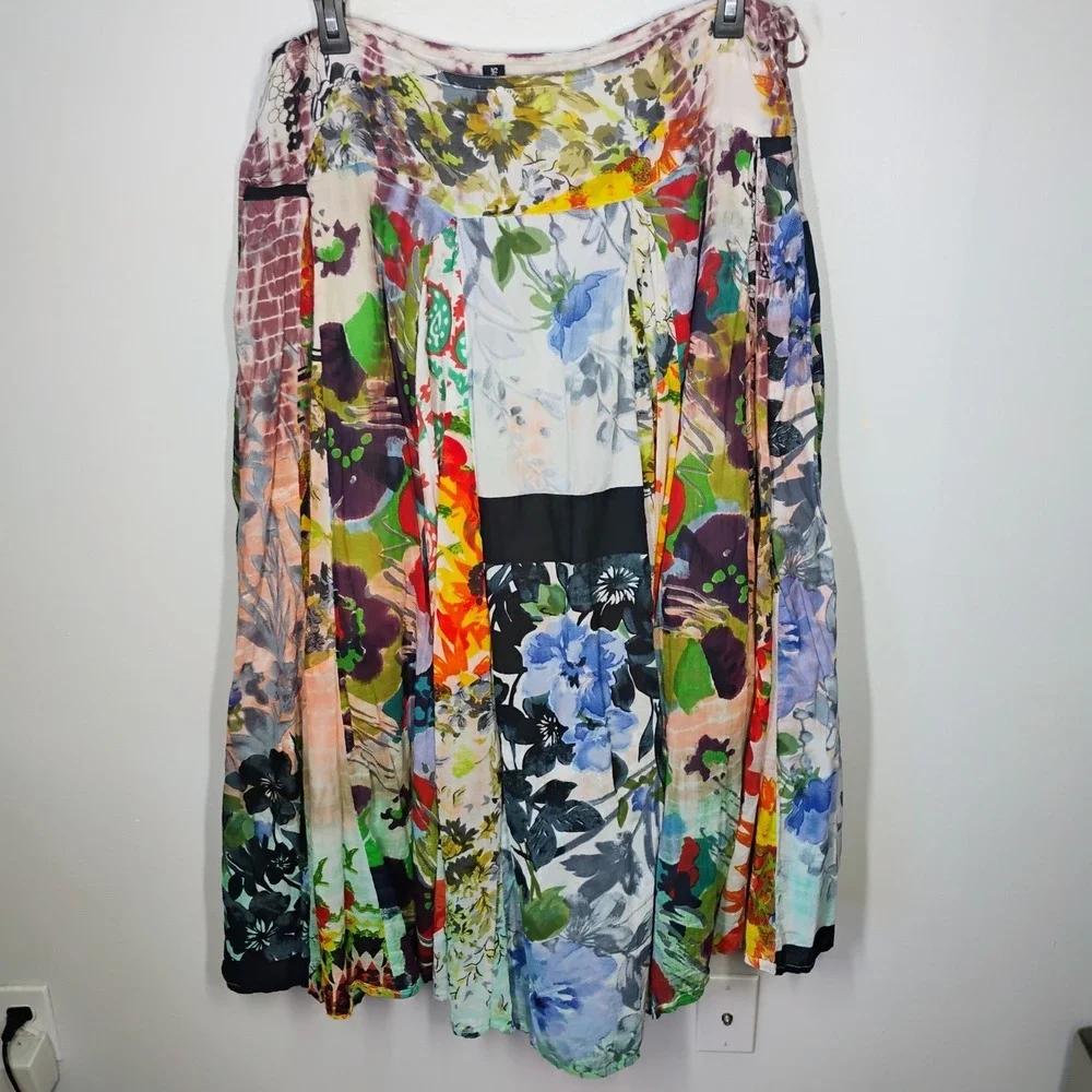 Sacred Threads Maxi Skirt Womens XL Boho Patchwork Floral Hippie Multicolor